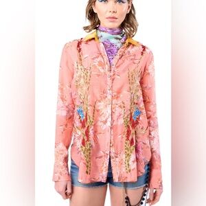 Aratta Gardenia Embroidered Shirt Velvet Collar Medium